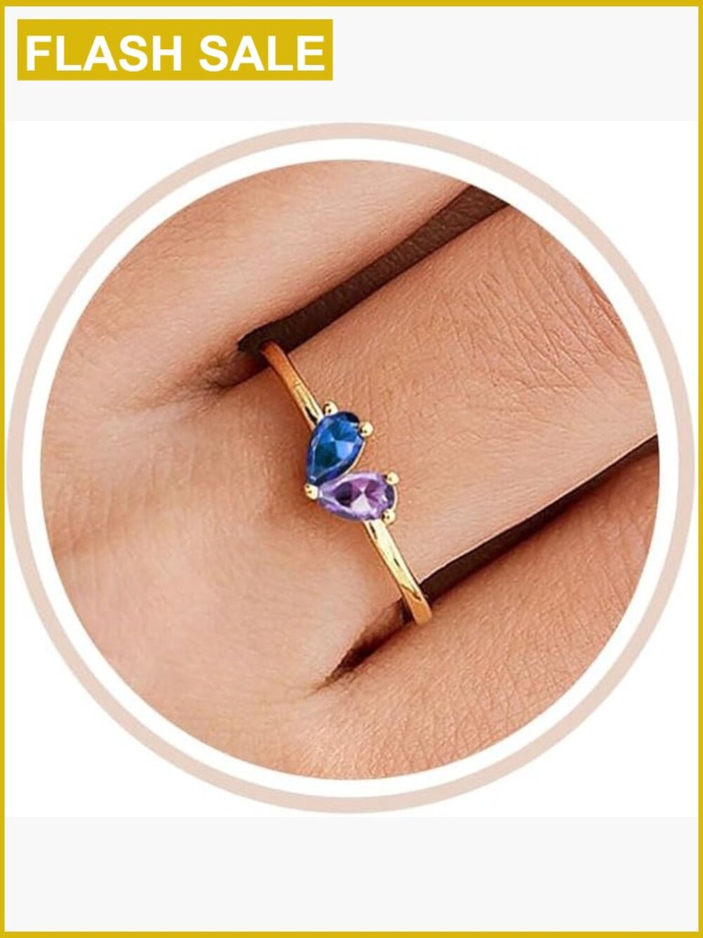 Gold Heart Birthstone Stacking Ring Dainty 14K Plated CZ Promise Wedding Band